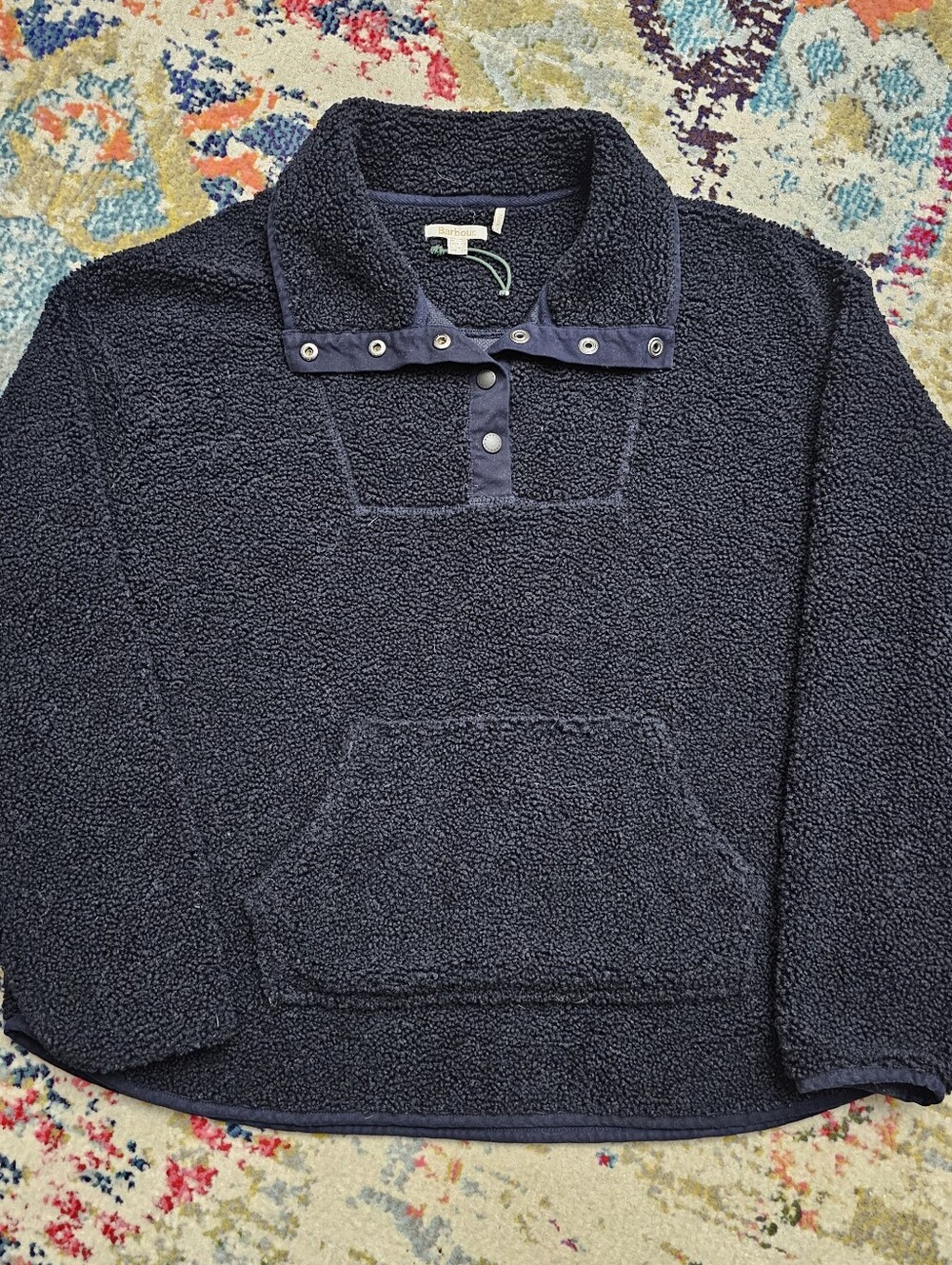Barbour Raylees Fleece Snap Up Pull Over Sweater Womens Size 10 Long Sleeve
